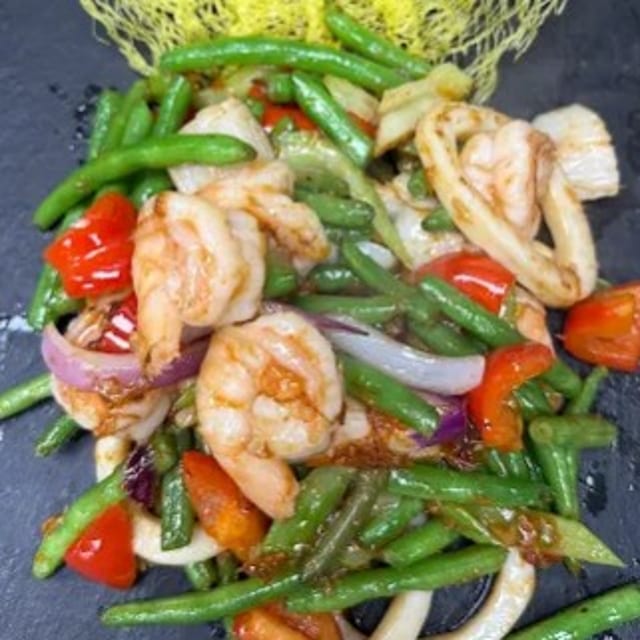 Seafood String Beans Stir-Fry with XO Sauce.